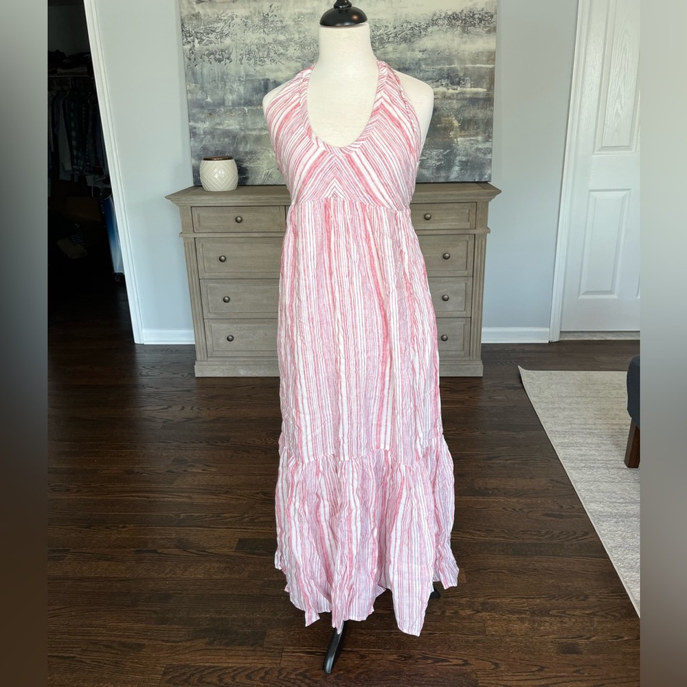 NWT Free People Pink Striped Tie Back Maxi dress Medium